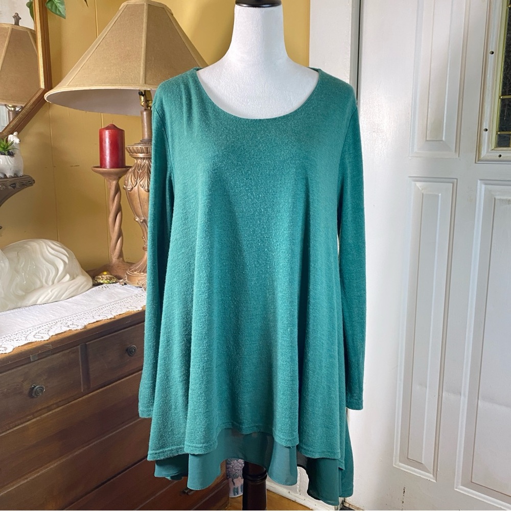 Umgee Double Layer Tunic Turquoise Chiffon Tiered Long Sleeve Boho Size 1XL